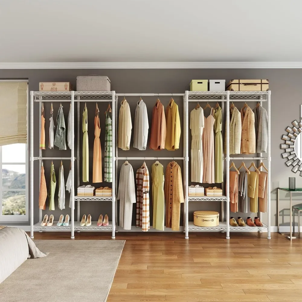 New2025-H5 Pro Heavy Duty Clothes Rack Wardrobe Closet for Hanging Clothes, Freestanding Garment Rack with Expandable Hanger Rod