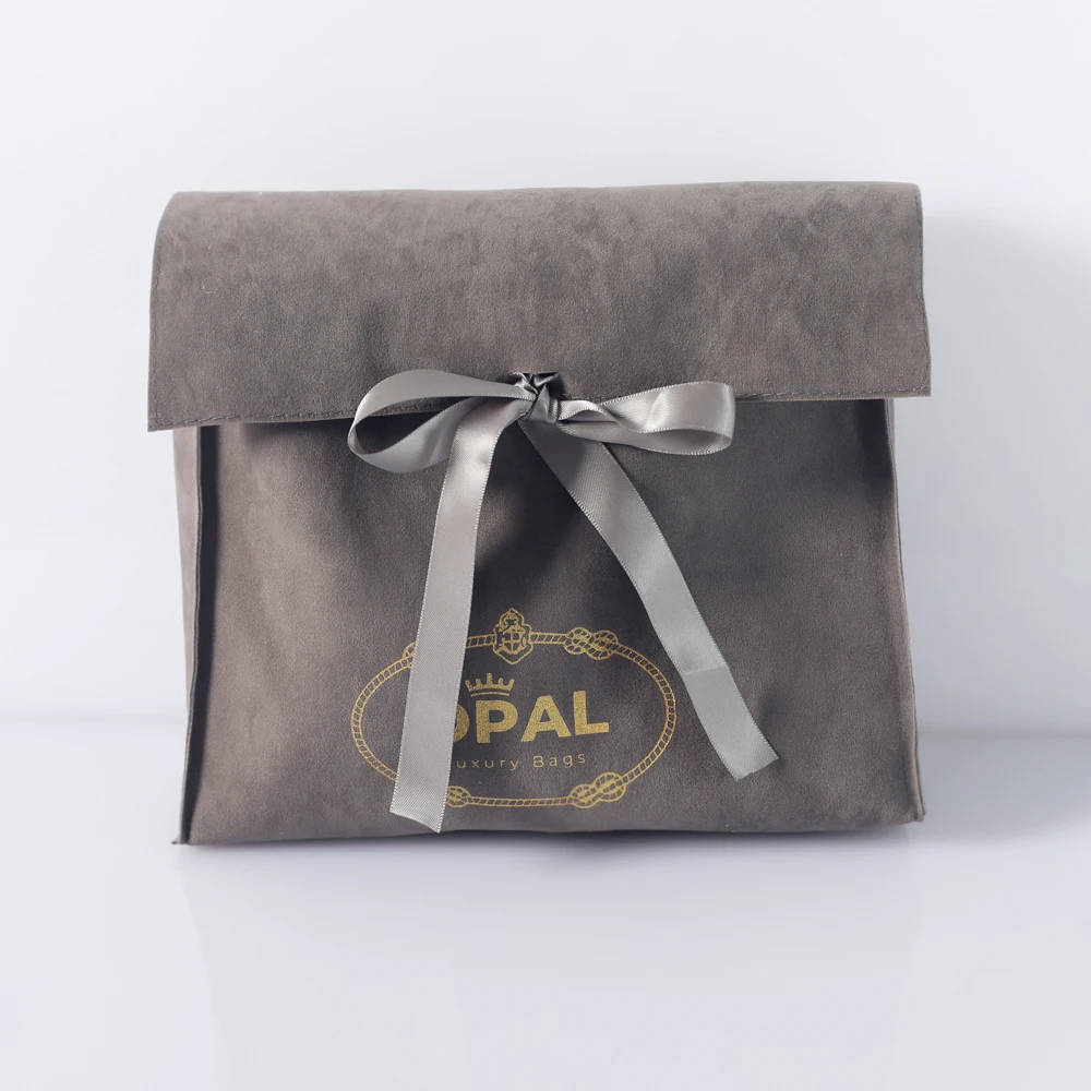 

Custom Logo brown dark grey Makeup Bag Private Label Perfume Organizer Pouch Bow Velvet Toiletry Cosmetic Bag