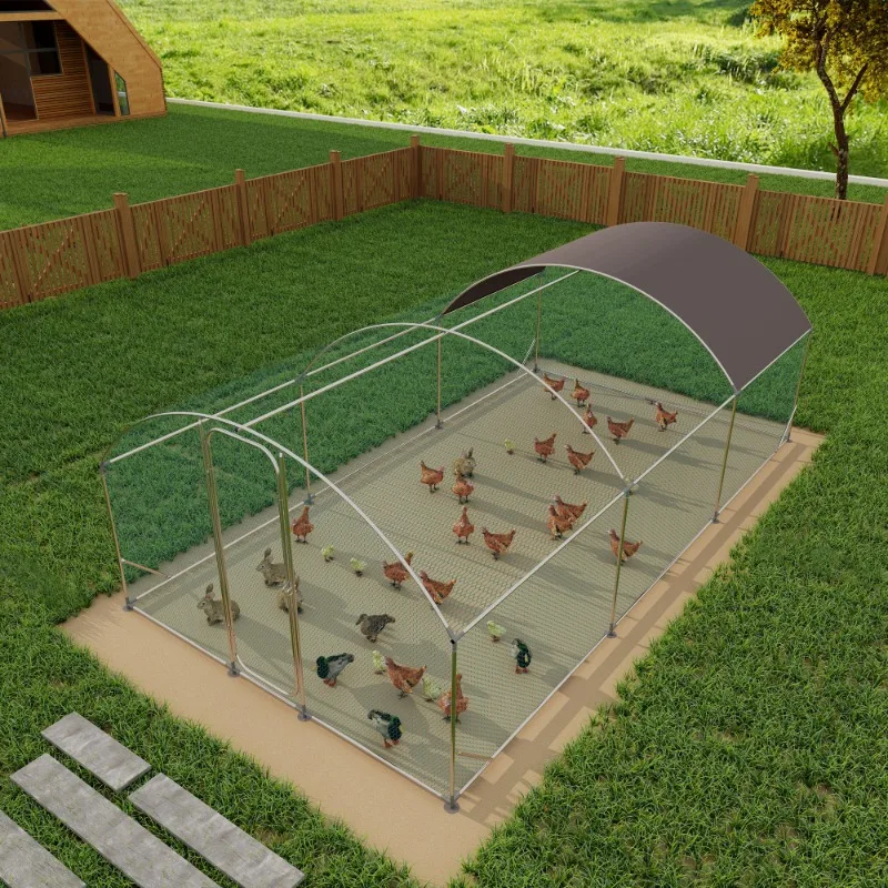 Large Metal Chicken Coop Run 19.7x9.8x6.6ft Walkin Poultry Cage Yard Waterproof Cover Dome Roof Large Poultry Cage Hen House