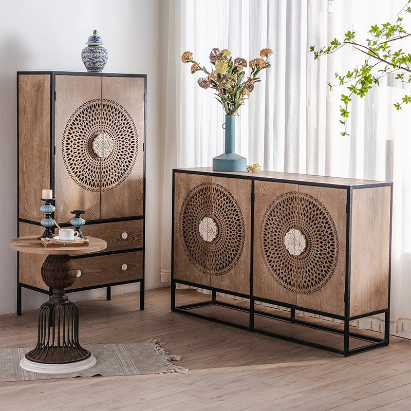 

Retro carved entryway cabinet, shoe cabinet, American wabi-sabi style, living room, sideboard, bedroom storage, storage cabinet