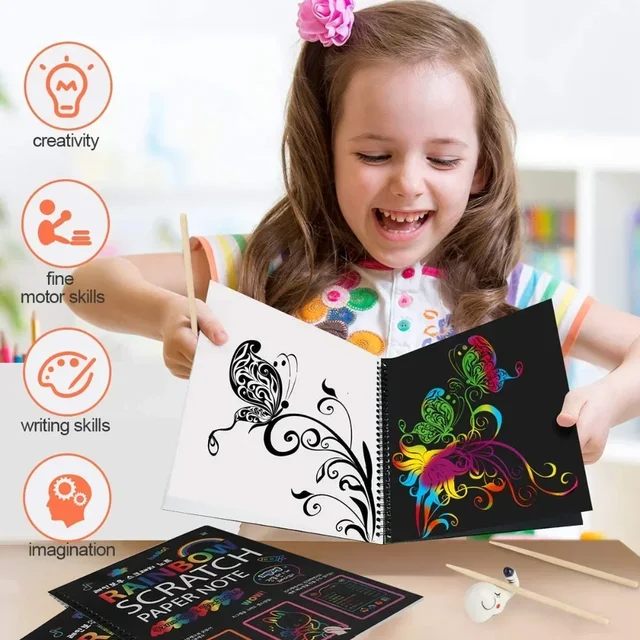 Rainbow Magic Scratch Off Paper Set for Kids Arts Scraping Painting Toy DIY Graffiti Book Kids Montessori Educational Toys 5