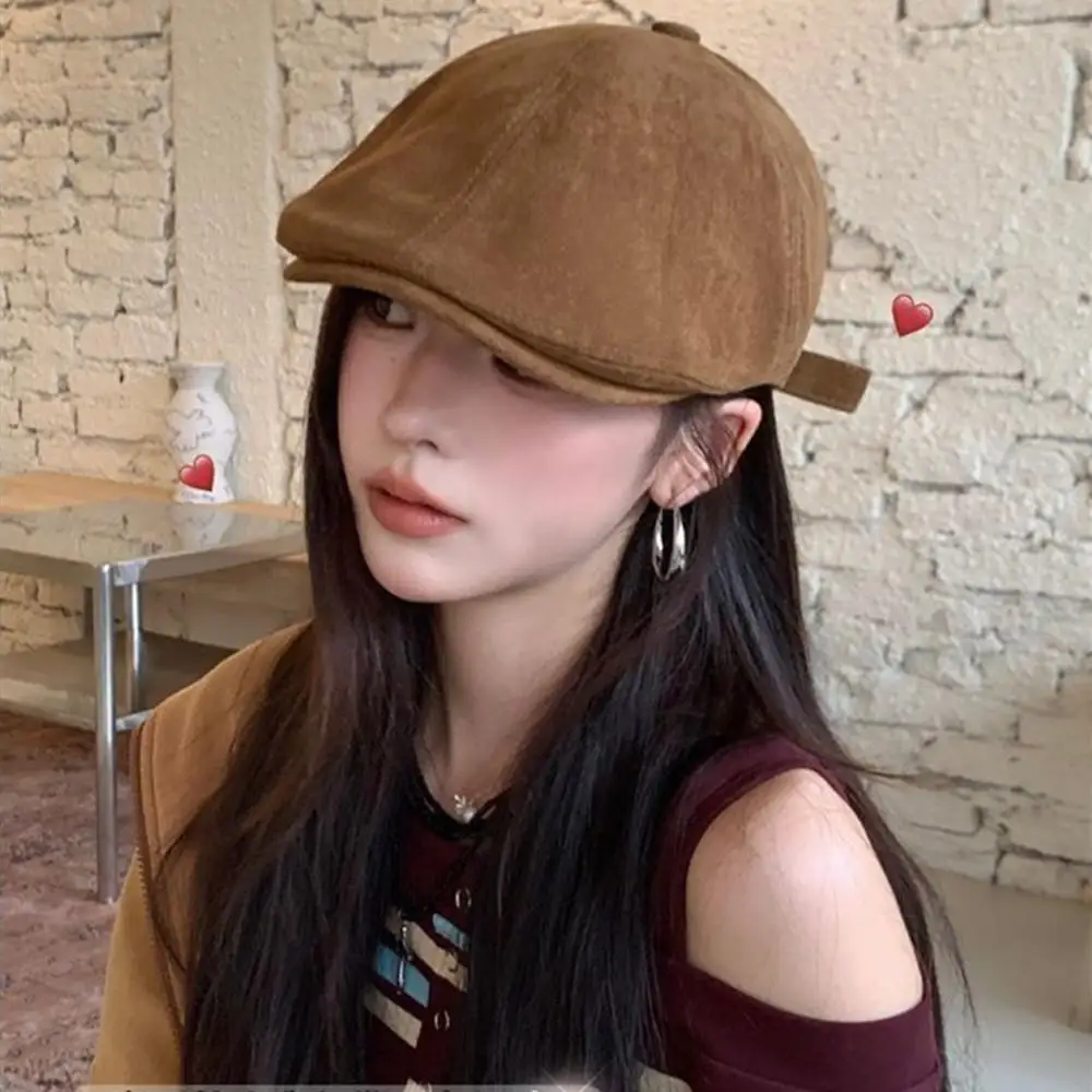 Autumn Winter Faux Leather Newsboy Cap Men Women Casual Beret Retro Suede Flat Caps British Style Newsboy Cap Artist Painter Hat