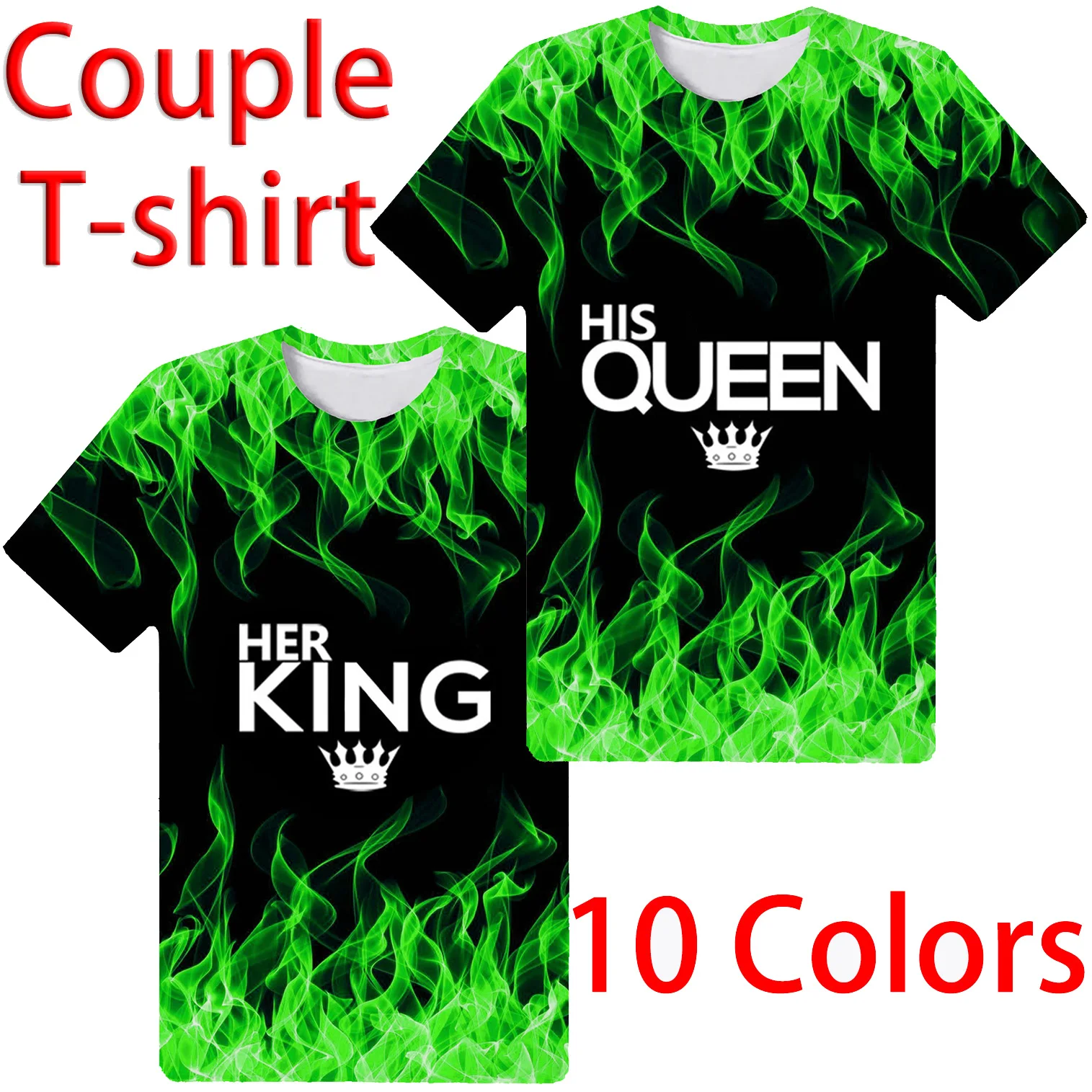 

2023 Fashion 3D Printing Matching Couple King and Queen His and Her T Shirt Flame T-shirt Men/Women Tees Pullover Streetwear