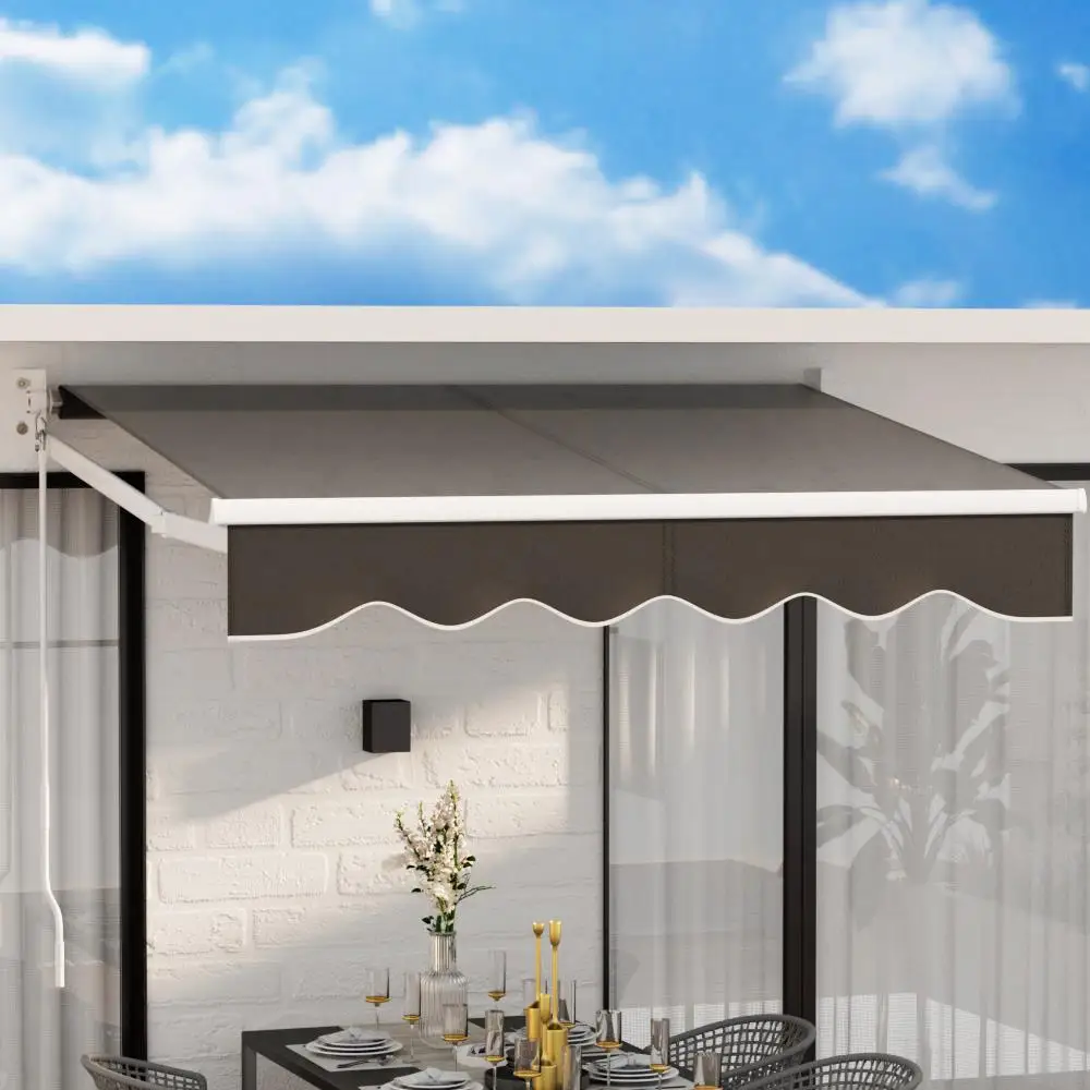 Retractable Folding Arm Awning Manual Sun Shade 2M x 1.5M Grey Outdoor Patio Canopy — view 5