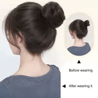 Chignon synthétique avec Clips élastiques circulaires, 1 pièce, perruque de cheveux lisses en forme de nid d'oiseau, chignon rétractable pour femmes 5