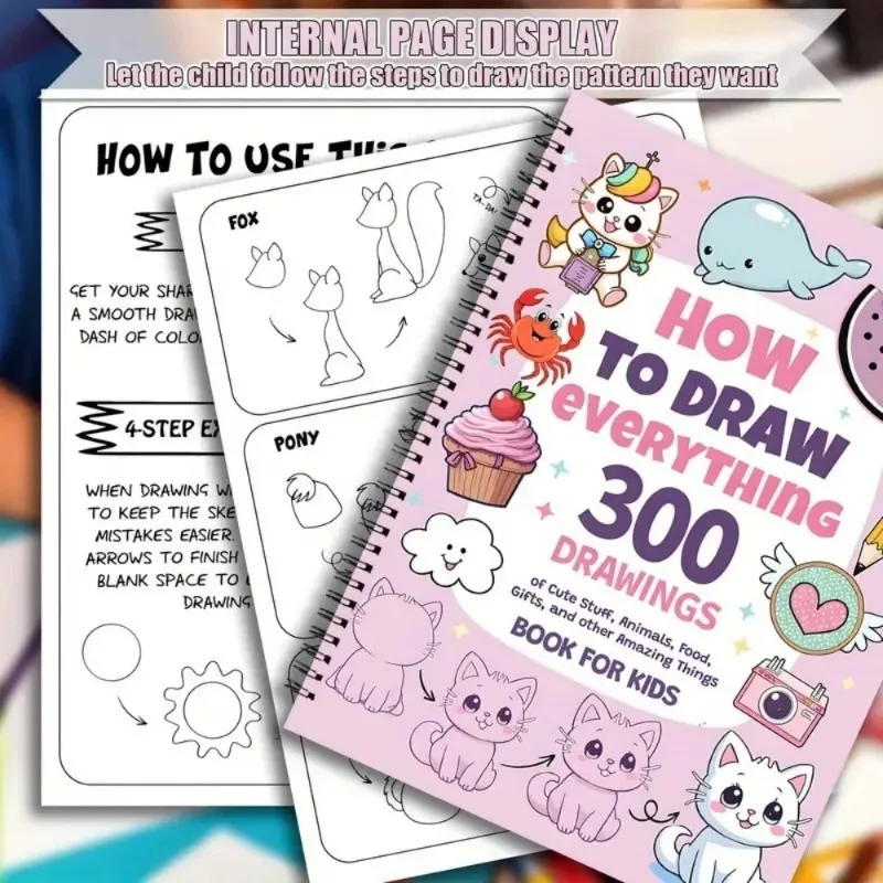 Come disegnare qualsiasi cosa per gli appassionati di pittura, 300 graziosi disegni semplici passo dopo passo di cose adorabili, animali, cibo, regali - immagine 3