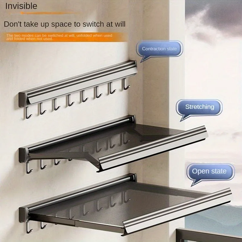 Balcony Drying Racks Foldable Multifunctional Stainless Steel Sock Drying Shelf Window Retractable Drying Clothes And Shoes Rack 6