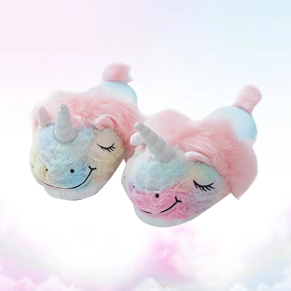 

1 Pair Unicorn Cotton Slippers Ice-cream Color Slippers Household Kids Slippers Plush Cotton Slippers for Autumn Winter Size