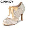 CINMIDY Ballroom Dance Shoes With Rhinestone Salsa Tango Shoes For Dancing High Heels Latin Dance Shoes Woman Indoor Sandals 3