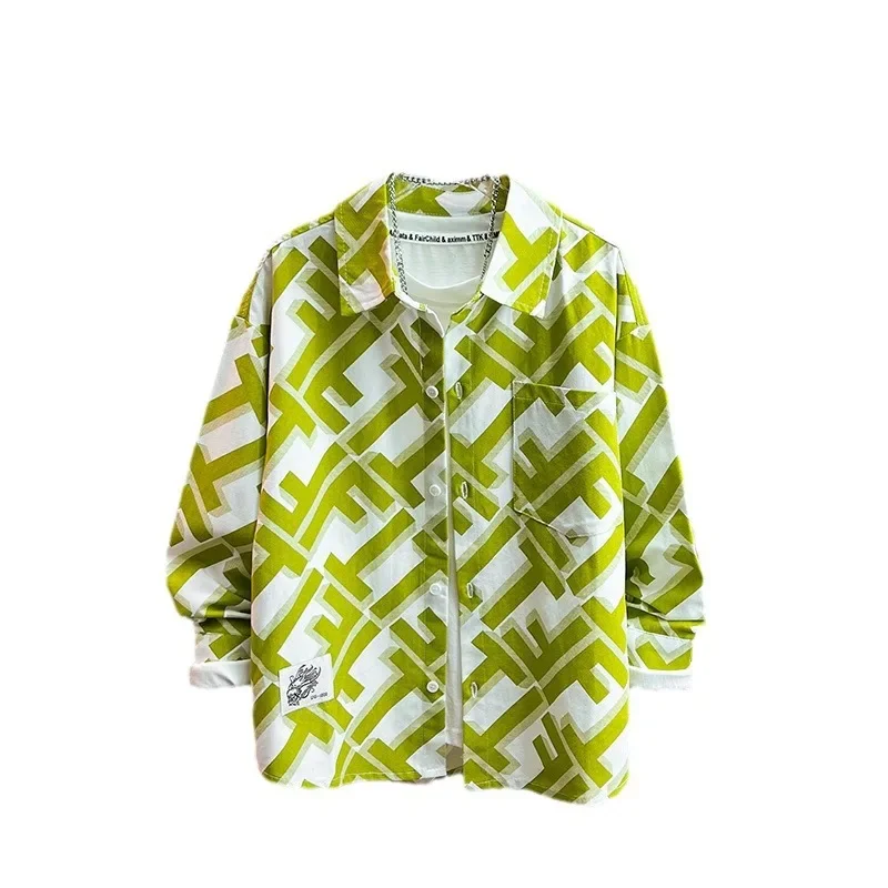 Trendy Long Sleeve Children's Shirt Boy Printed Spring Thin Outerwear Big Kids Top Fashionable Casual Wear