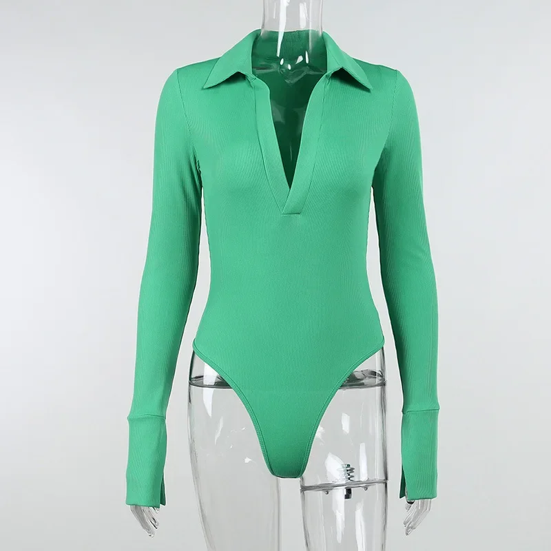 Цельнокроеная облегающая футболка с длинным рукавом для E-girls, женская модная базовая вязаная футболка с отворотом и рукавом, пуловер с V-образным вырезом