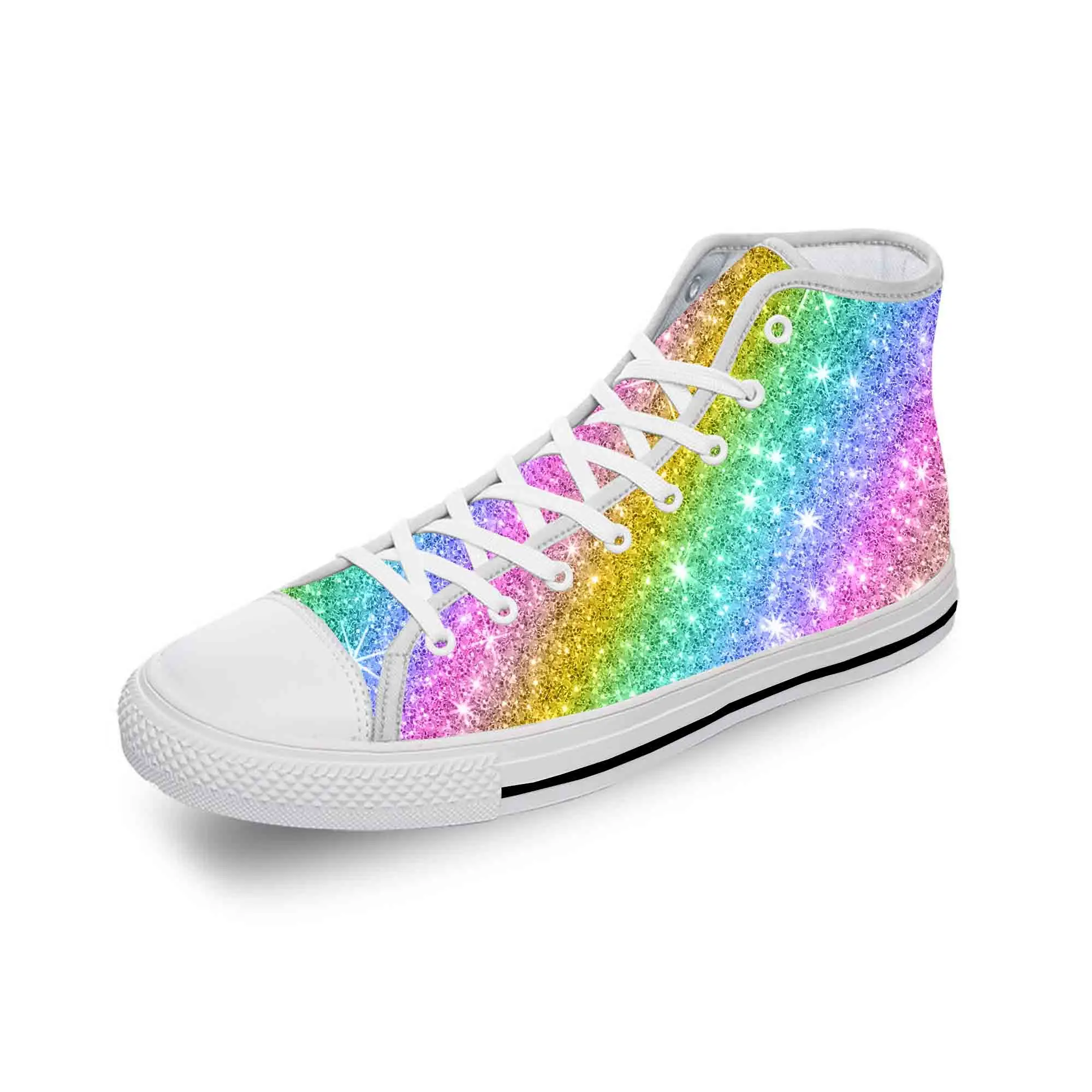 

Colorful Rainbow Pattern High Top Sneakers Mens Womens Funny Hot Fashion Casual Canvas Running Shoes 3D Print Lightweight shoe