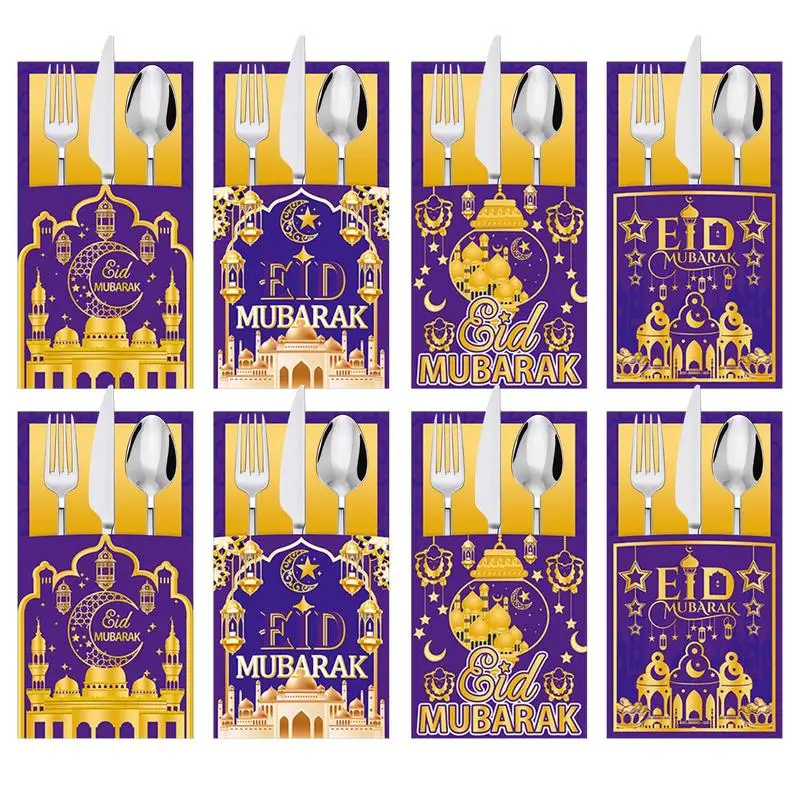 

Держатели для столовых приборов Eid 8 шт., бумажные украшения в виде звезд, искусственное серебро, сумки-органайзеры многоразового использования для праздничной атмосферы для