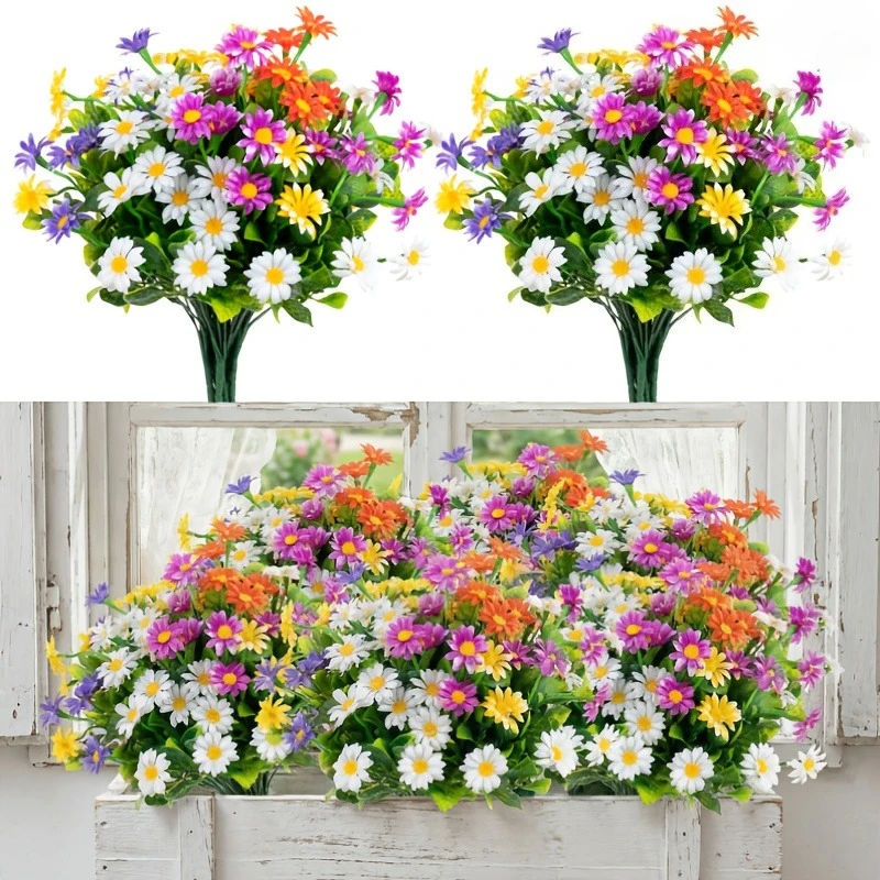 5er-Pack künstliche Gänseblümchen-Blumenarrangements, UV-beständige Sträucher für den Außenbereich, künstliche Blumen für Zuhause, Hochzeit, Party, Gärten, Friedhofsdekoration
