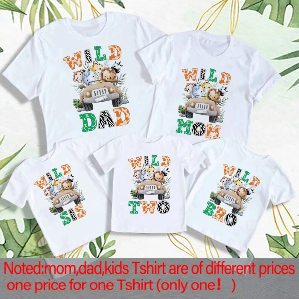 Wild One Animal Printed Family Matching Shirt Jungle Party Dad Mom Sis Bro Kids Look Outfit T-shirt Birthday Family Clothes Tops 3