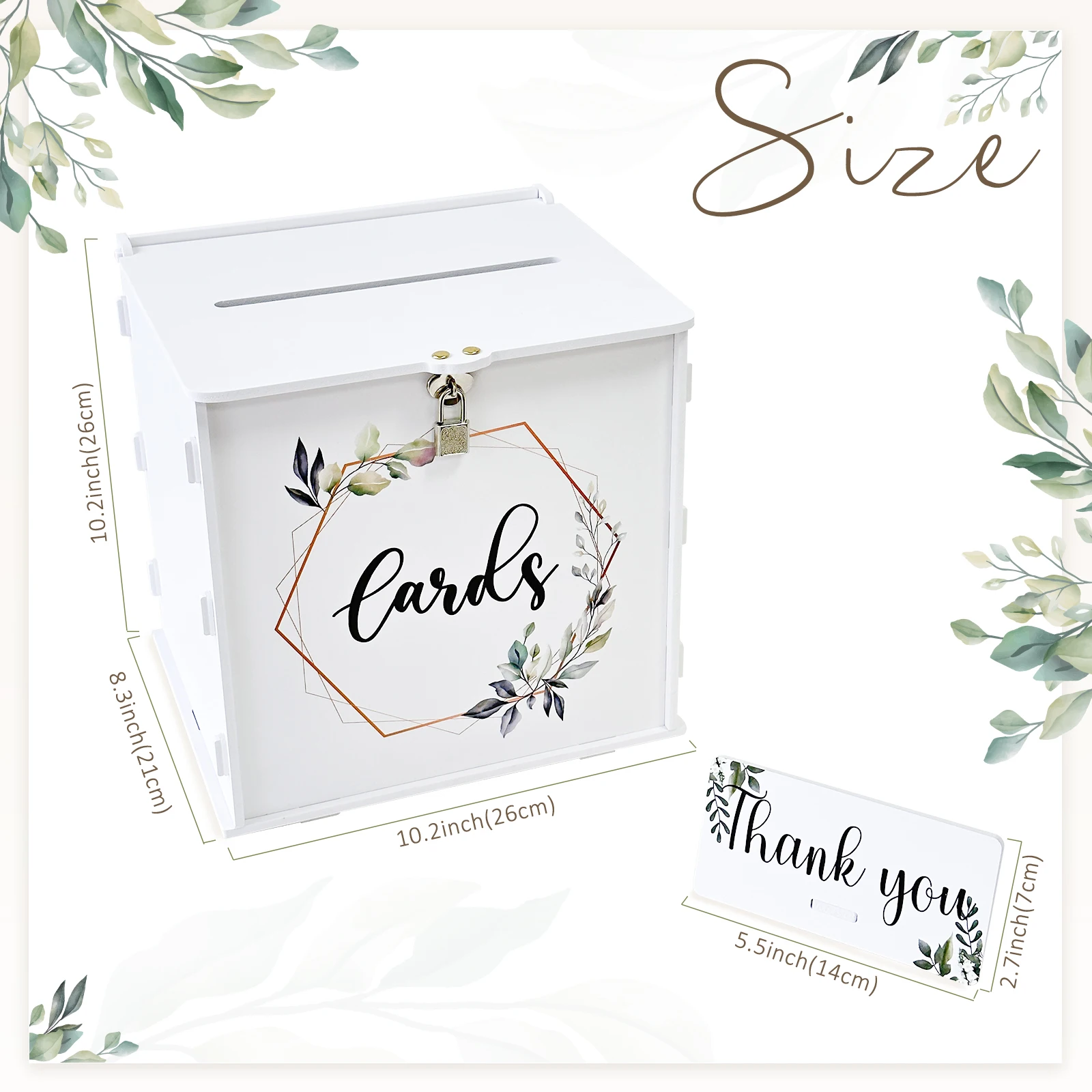 Wedding Card Box Lock PVC Gift Card Box Wedding Reception Eucalyptus DIY Envelope Money