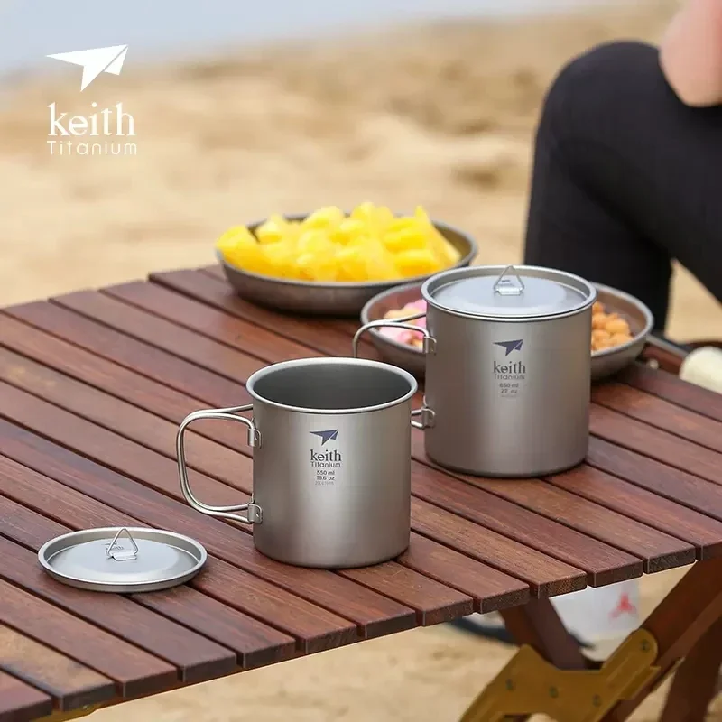 Keith Titanium Single-wall Mug with Folding Handle and Lid Outdoor Camping Travel Hiking Cups 220ml-500ml 4