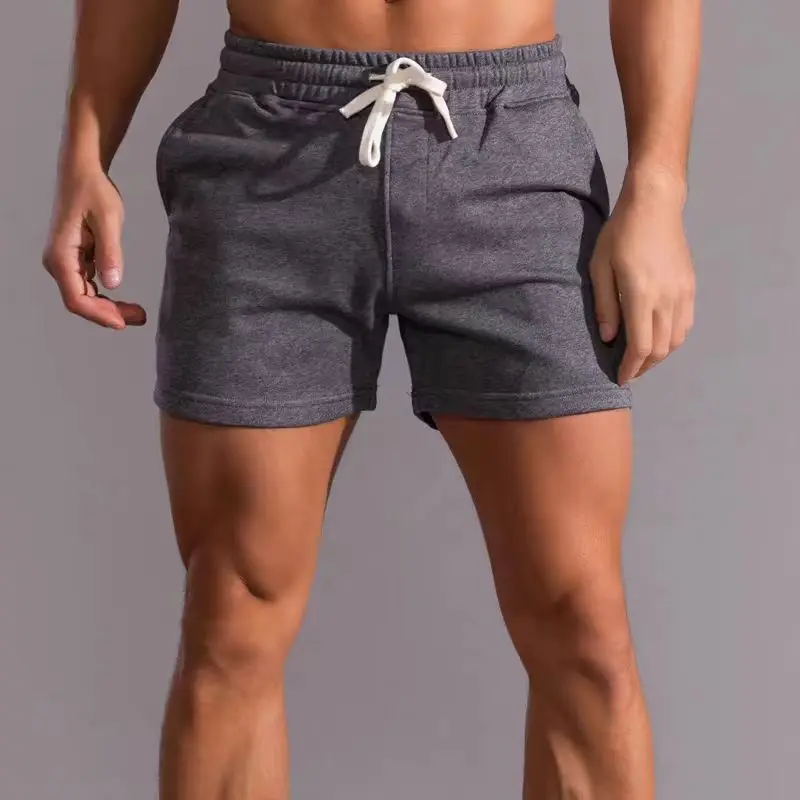 Fitness sports shorts for men summer American Cotton  gray running training leisure stretch squat three-quarter pants for men 2