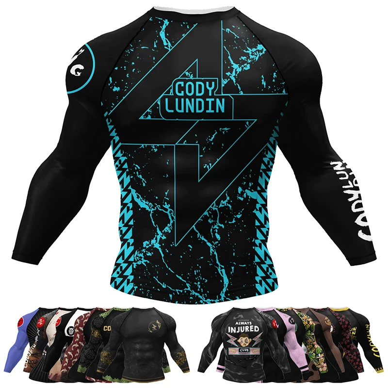 Boxing Jiu Jitsu T-shirts BJJ Rashguard For Men Sport No GI MMA Ranked Long Sleeve MMA Compression Clothing Male Rashguards Tops