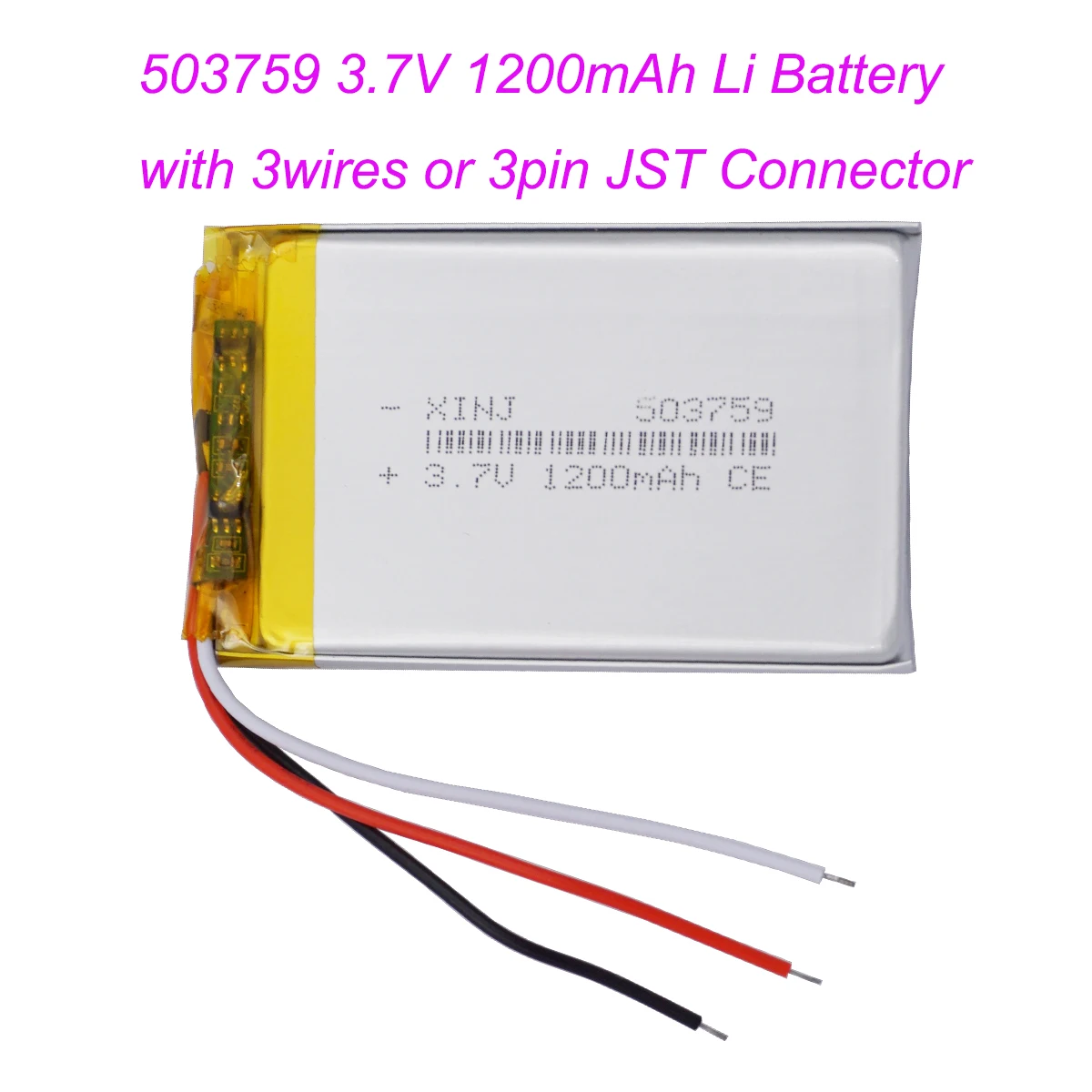 

3.7V 1200mAh 4.4Wh NTC 3 Wires Rechargeable Li Battery 503759 JST 3Pin 1.0/1.25/1.5/2.0/2.54mm plug For GPS Bluetooth Speaker