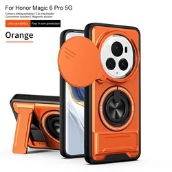 Magnetic Armor Camera Protection Phone Case with Foldable Holder for Honor Magic6 Pro (SJia - Orange)
