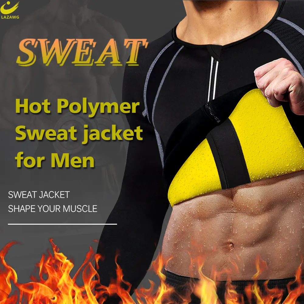 LAZAWG Mens Sauna Jacket  Sweat Top Slimming Long Sleeve Neoprene Weight Loss Body Shaper Workout Fitness Sport Fat Burner