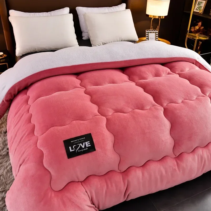 Super Warm Lamb Wool Quilt Winter Thickened Cotton Quilt Warm Cotton Double sided Velvet Soft Extra Large Blanket wool cotton blanket