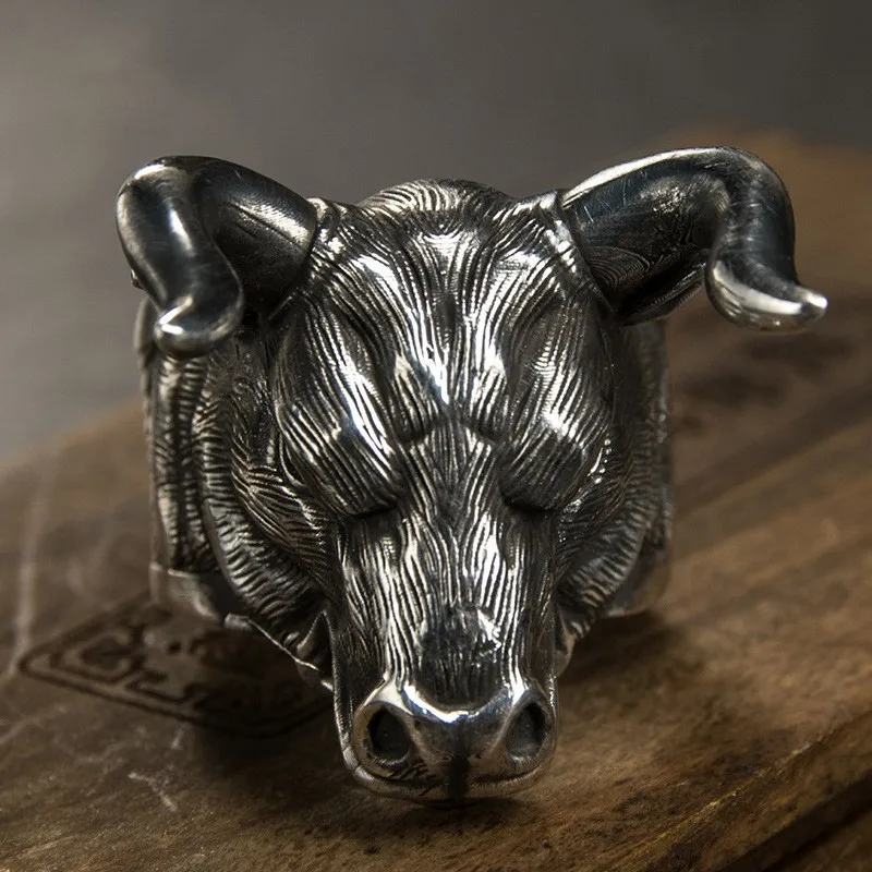

The Ox God Ring in The 12 Zodiac Signs Creative Design Sense of Bull Head National Style Mythical Cow Ring Simple Domineering