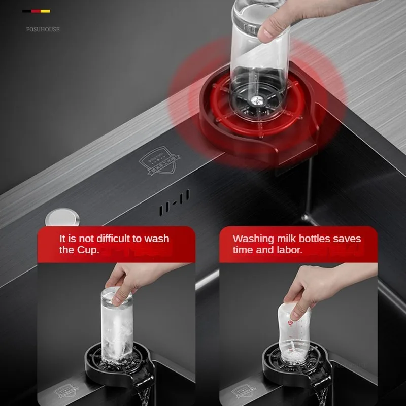 German Double-slot Kitchen Sink for Balcony Black Stainless Steel Large Capacity Sinks Creative Kitchen Sinks for Bar Counter