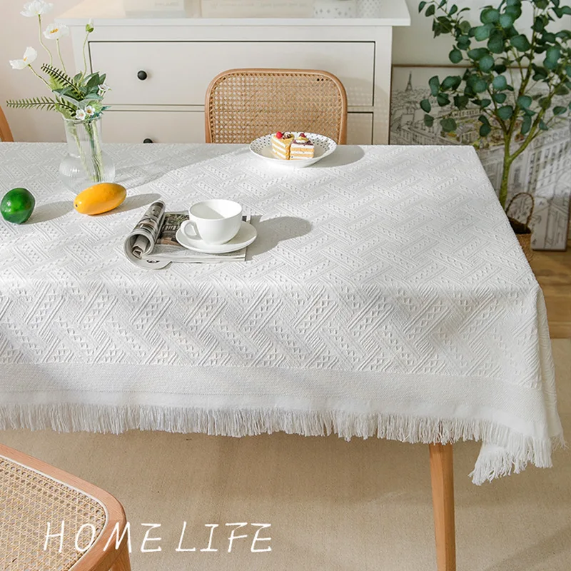 

Nordic Cotton and Linen Tablecloth Rectangular Coffee Table Fringed Lace Tassels Tablecloth Photo Luxury Round Table Cloth.