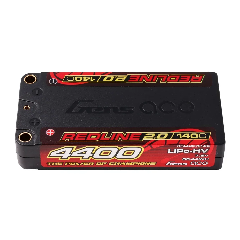 Connecteurs XT60 et câbles silicone de la batterie LiPo haute tension Gens ACE REDLINE 2.0 7.6V 5300mAh 140C 2S.