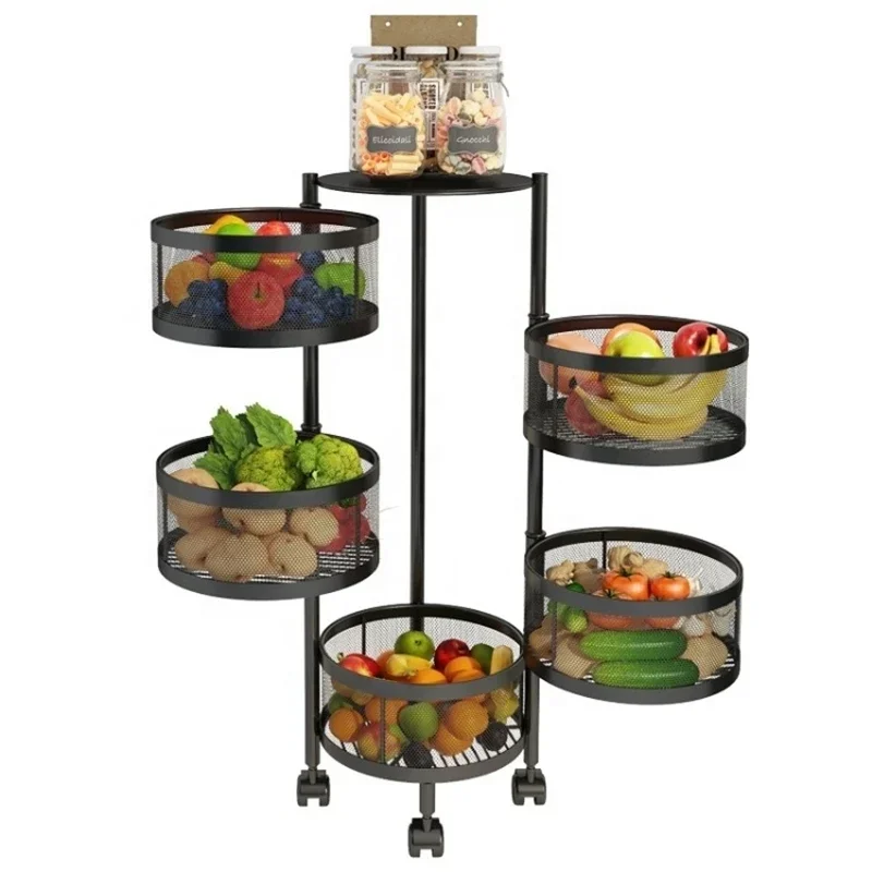 

Kitchen Rotation Storage Shelf Floor Multi-layer Round Cutlery Holder Household Fruits And Vegetables Organization