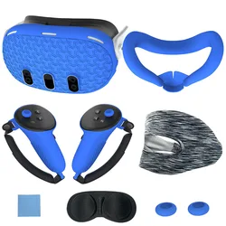 Enhanced Comfort Sweatproof 7 - Piece VR Accessory Set with Face Cover, Eye Mask, Nose Pad, and Protective Shell (Blue set)