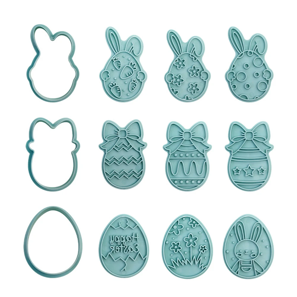 Cute Easter Egg Bunny Pattern Cookie Molds Biscuit Embossing Mold Fondant Cookie Cutter Party Dessert DIY Decor Baking Tool