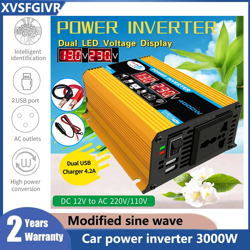 Car power inverter 3000W Dual USB DC 12V To AC 110 220V Modified sine