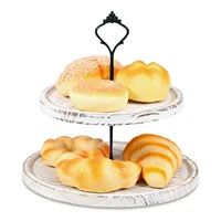 Wooden 2 Tiered Tray Round Farmhouse Kitchen Table Decor Serving Tier Tray Food Fruits Cupcake Display Coffee Bar Home Party 1