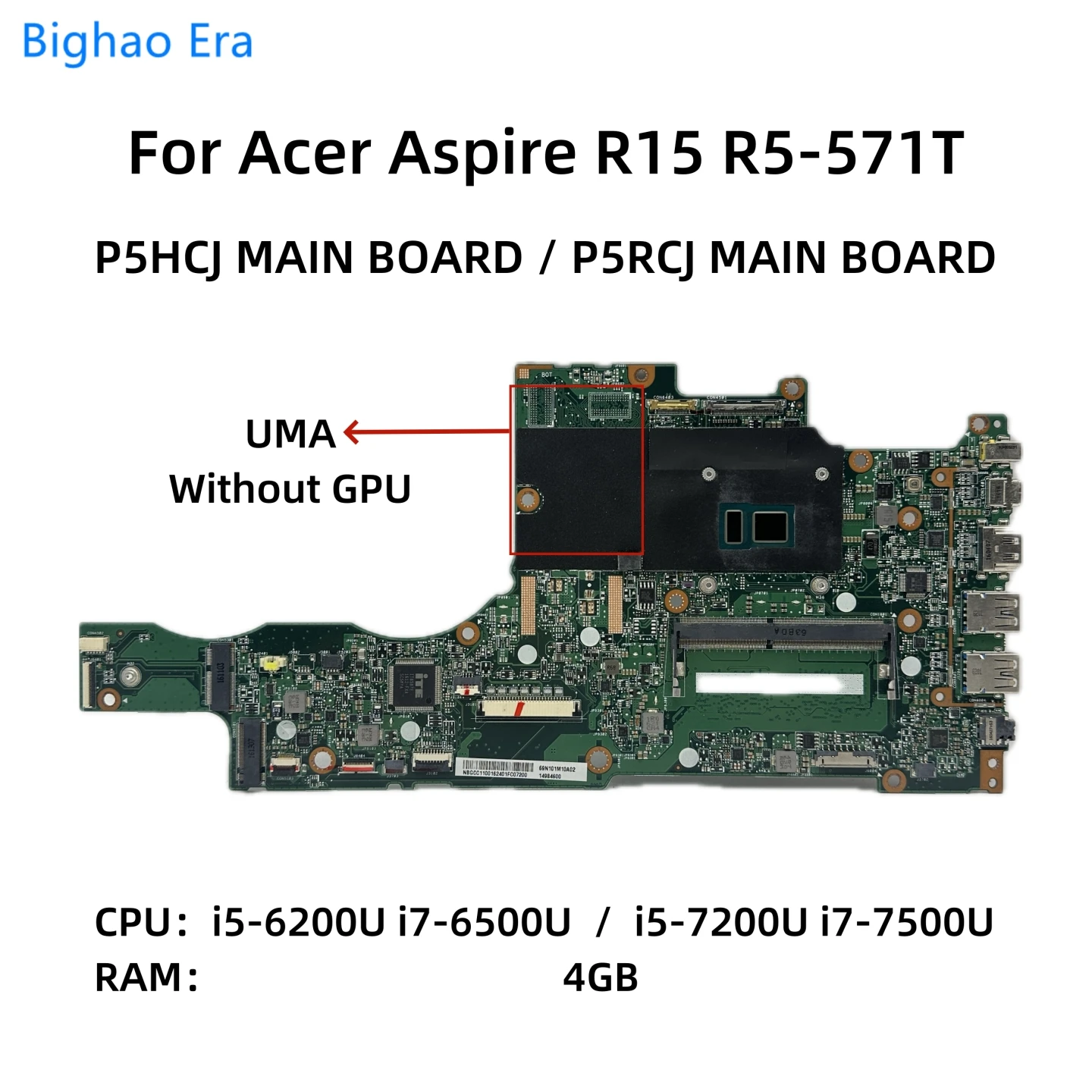 

For Acer Aspire R15 R5-571T Laptop Motherboard With i5-6200U i7-7500U CPU UMA DDR4 4GB-RAM P5HCJ/P5RCJ MAIN BOARD NB.GCC11.001