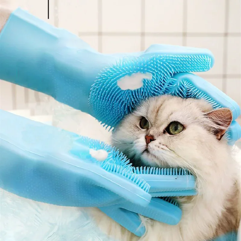 1Pair Pet Dog Bath Gloves Cat Brush Silicone Bath Massage Brush Artifact Dog Rub Bath Supplies Daquan Clean Pet Items