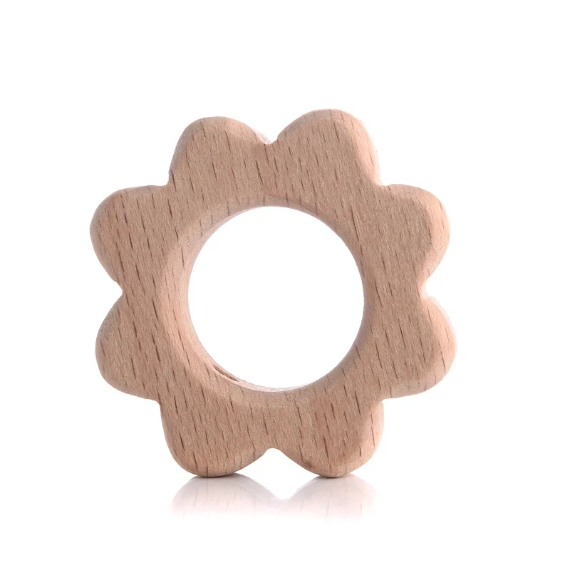 10Pcs Beech Beads Heart Butterfly Rainbow Elephant Flower Animal Wooden Beads for Bbay Chew Teether Beads Pacifier Clips Chain