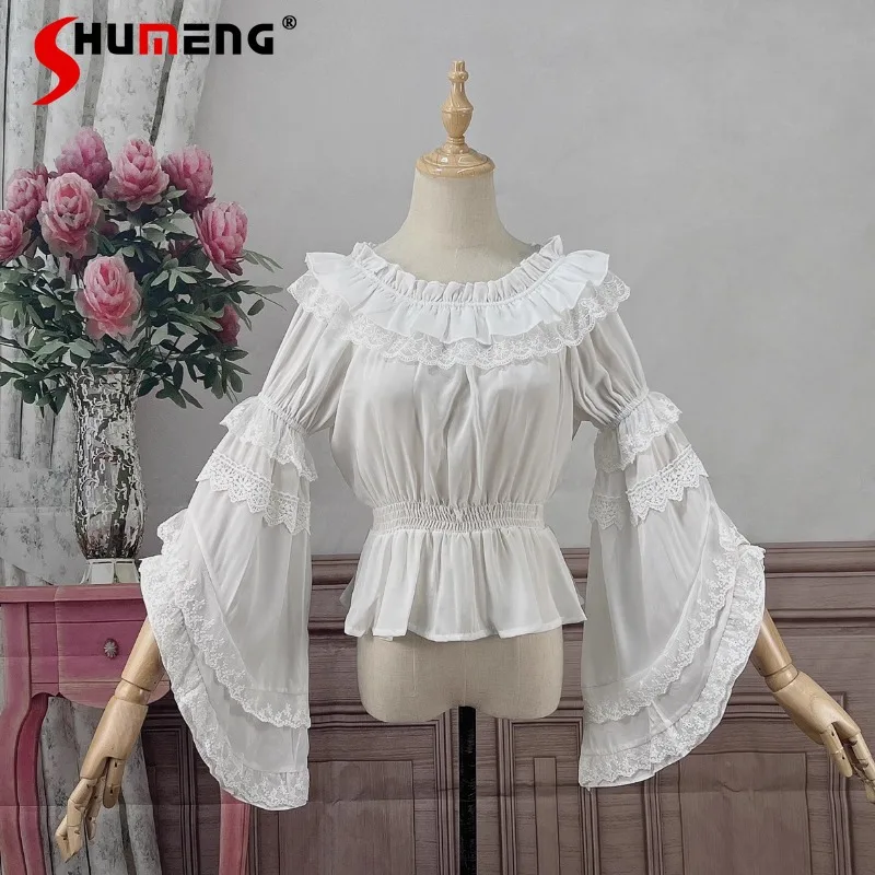 New Japanese Lolita Chiffon Inner Wear Elastic Collar Off-Shoulder Elegant Shirts Top Blusas Mujer 2023 Spring And Autumn Blouse