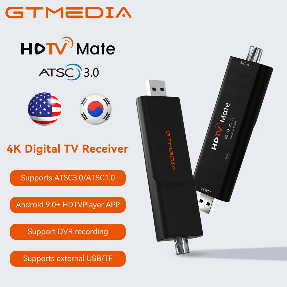 GTMEDIA HDTV Mate USB Tuner Stick ATSC1.0/ATSC3.0 Android 9.0+  HDTVPlayer APP Support DVR recording external USB/TF atsc1.0/3.0