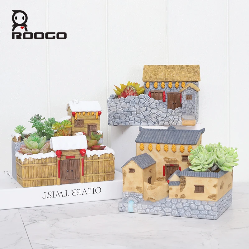 

Roogo, ретро-Статуэтка из смолы, растительный горшок для растений с суккулентами, домашний декор, украшение для дома, рождественские праздничные украшения