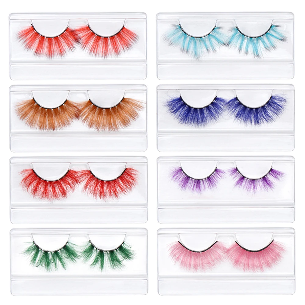 

1Pair Colored 3D Mink Eyelashes Colorful Faux Mink Lashes Gradient Pink Blue Red White False Eyelashes Fluffy Soft Cilias Vendor