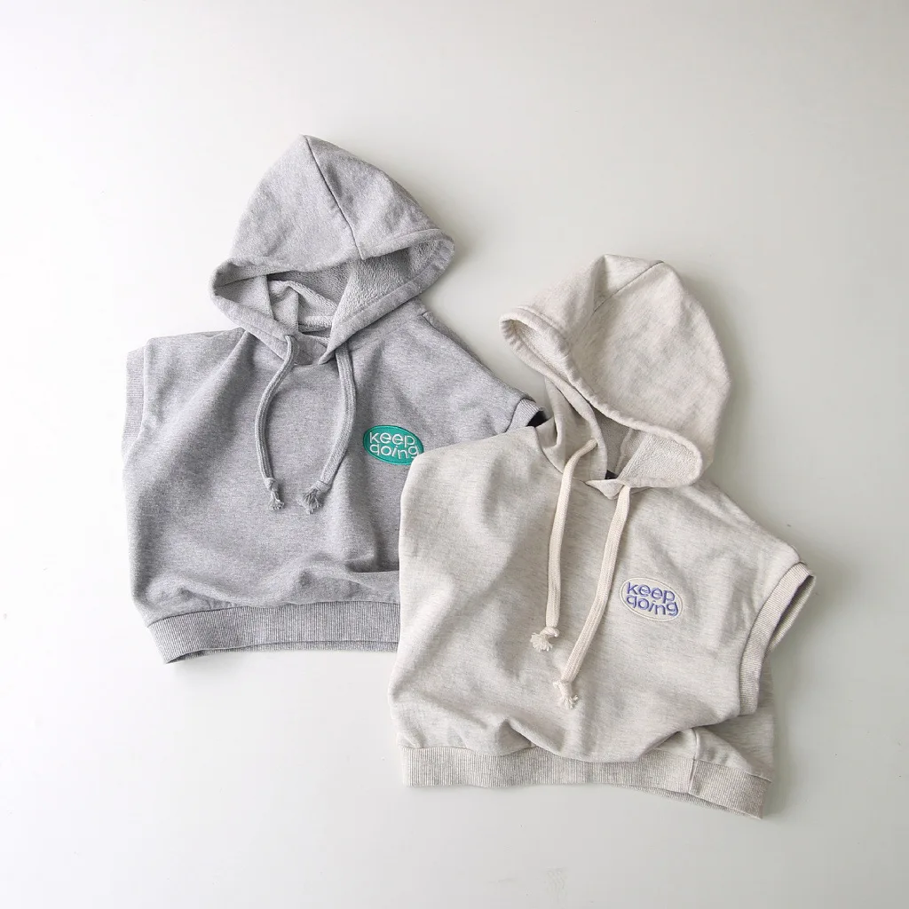 Autumn Children Casual Sweatshirt Fashion Kids Loose Hooded Vest Cotton Letter Sleeveless Top Baby Boys Girl Clothes