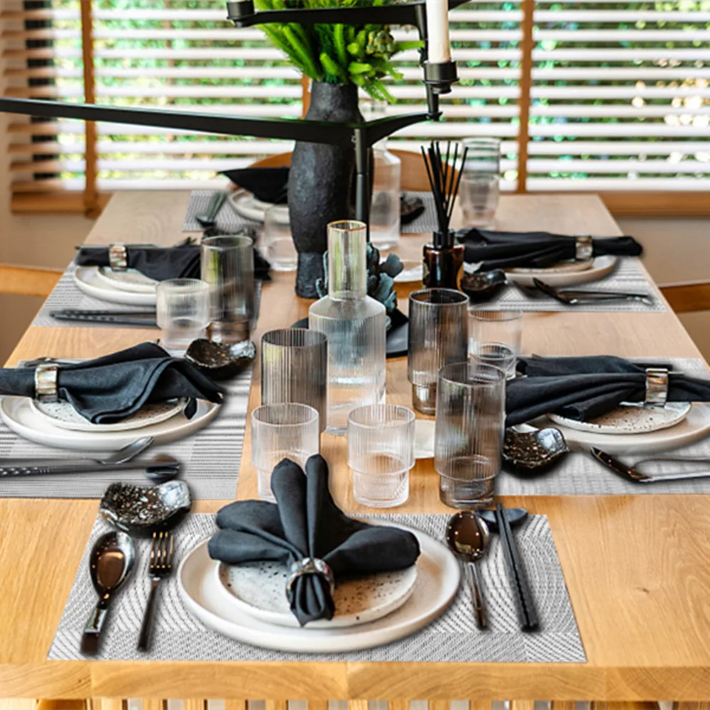 Woven Vinyl Placemats Set Place Mats Crossweave Non-Slip Washable Table Mats for Dining Table Kitchen Reataurant Decor Coasters