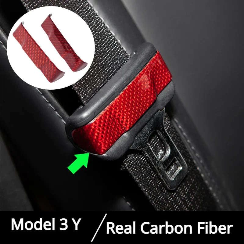 Seat Safety Belt Buckle for Tesla Model 3 Y 3+ Real Carbon Fiber Protection Cover Sticker New Model3 Highland 2024 Accessories