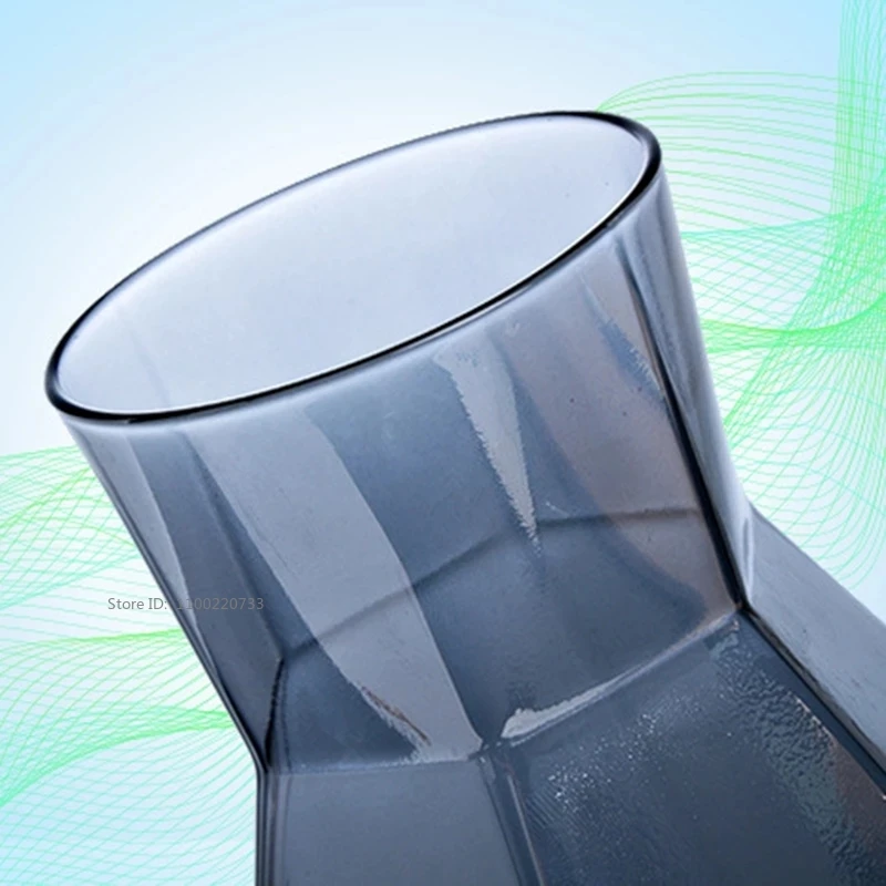 1 Set Luxury Diamond Shape Glass Water Kettle with Natural Wood Ball Lid Clear Cold Water Jug Juice Beverage Pitcher Home Drinkw
