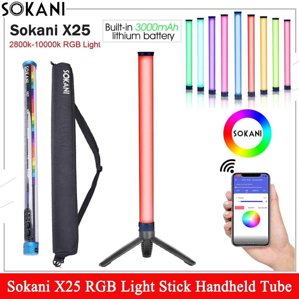 

Sokani X25 RGB светильник ручная трубка светодиодсветильник лампа для видео цветная лампа CTT освещение для фотосъемки управление через приложение для YouTube Tiktok
