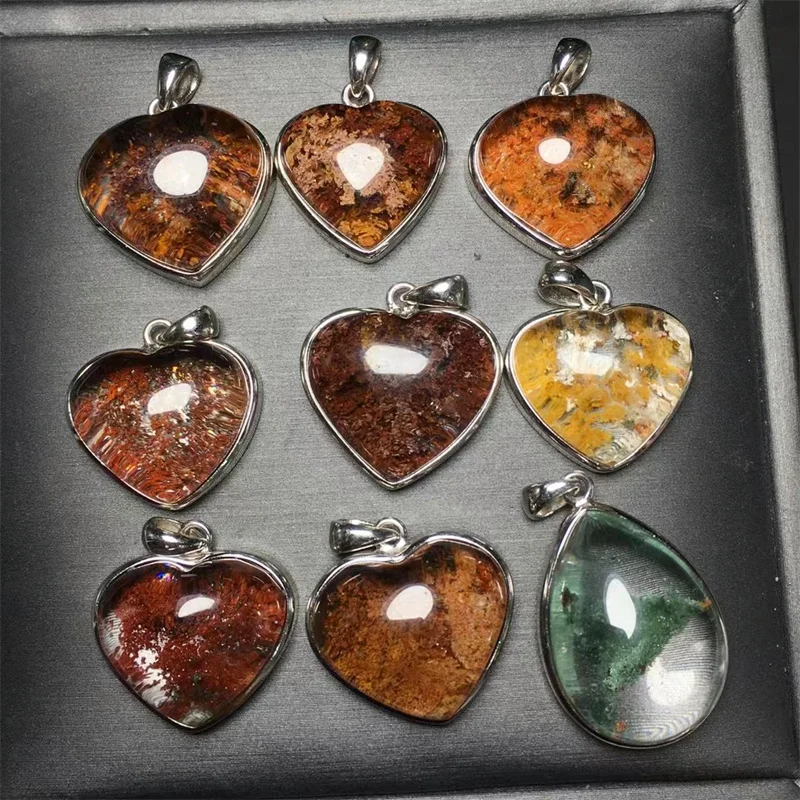 

S925 Natural Colored Garden Quartz Heart Pendant Handmade Women Healing Gemstone Crystal For Lovers Girlfriend Gift
