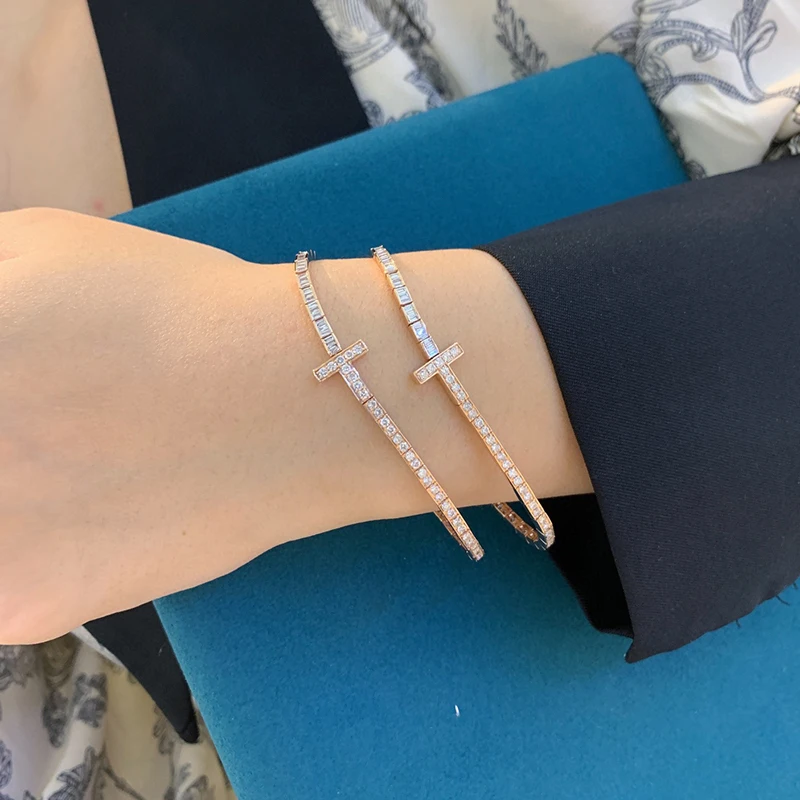Aazuo Fine Jewelry 18K Solid Rose Gold Natrual Diamonds 1.7ct Fairy Cross Bracelet For Woman Senior Banquet Engagement Party